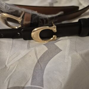 2 Belts Black And Brown Leather Belts with Gold Buckle